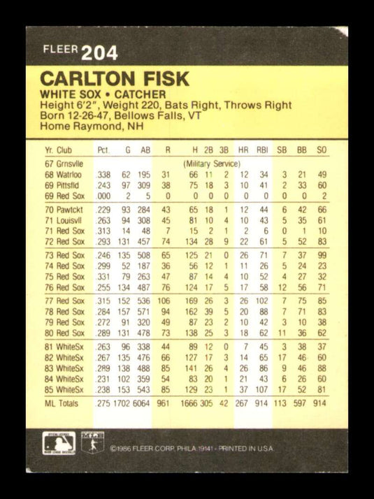 1986 Fleer Carlton Fisk 