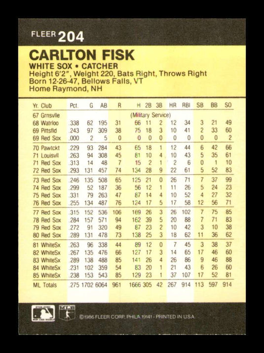 1986 Fleer Carlton Fisk