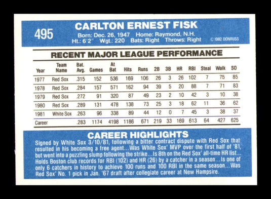 1982 Donruss Carlton Fisk