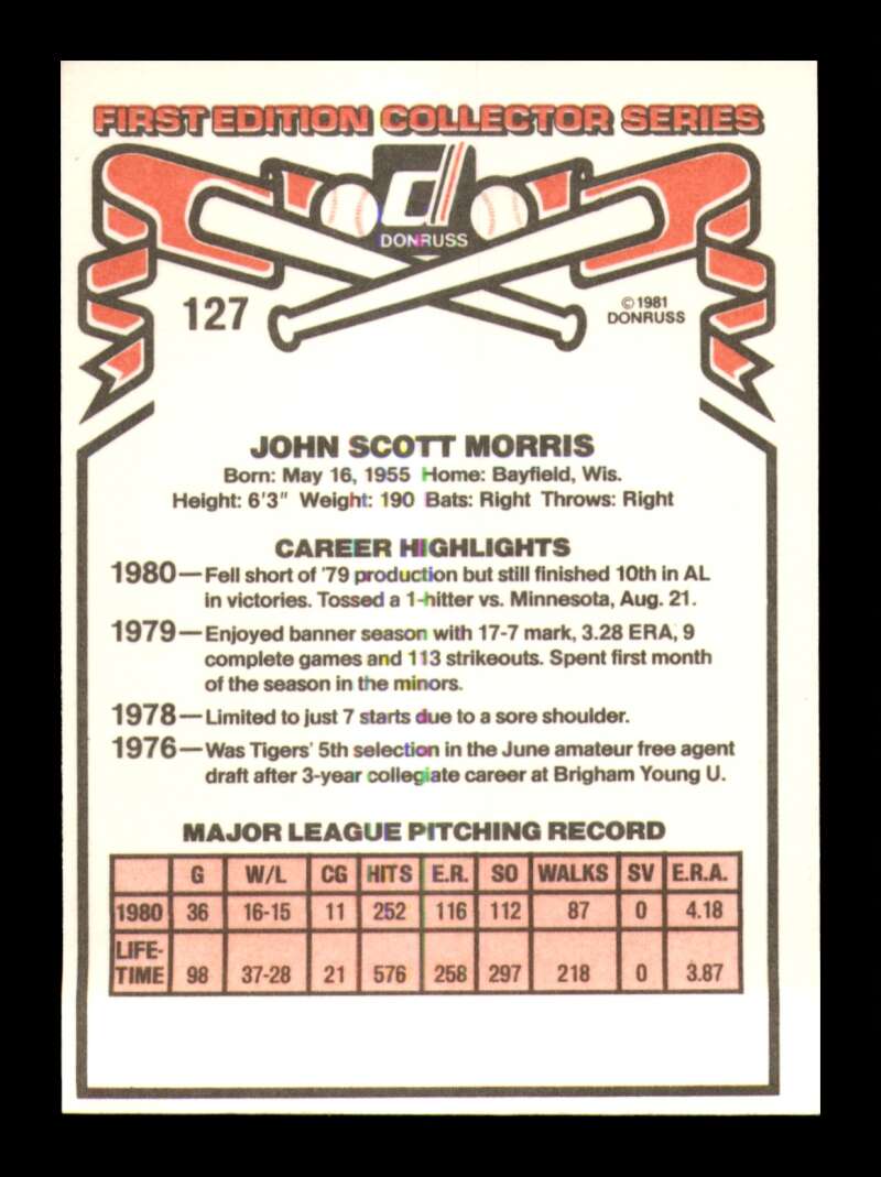 Load image into Gallery viewer, 1981 Donruss Jack Morris #127 Detroit Tigers Image 2
