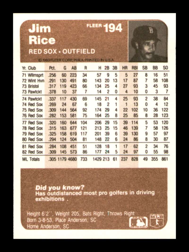 Load image into Gallery viewer, 1983 Fleer Jim Rice #194 Boston Red Sox Image 2
