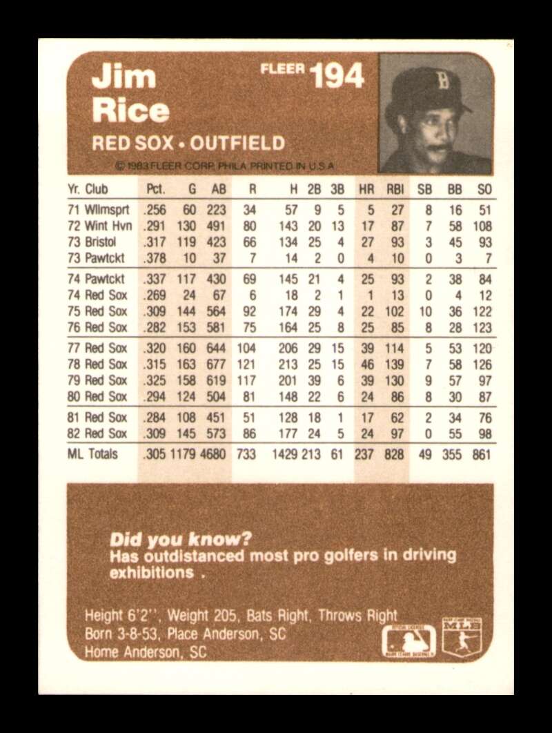 Load image into Gallery viewer, 1983 Fleer Jim Rice #194 Boston Red Sox Image 2
