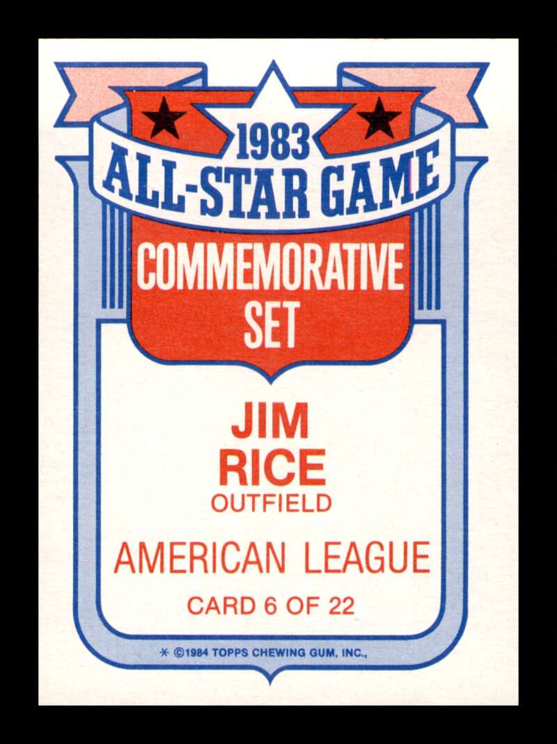 Load image into Gallery viewer, 1984 Topps All Stars Jim Rice #6 Boston Red Sox Image 2
