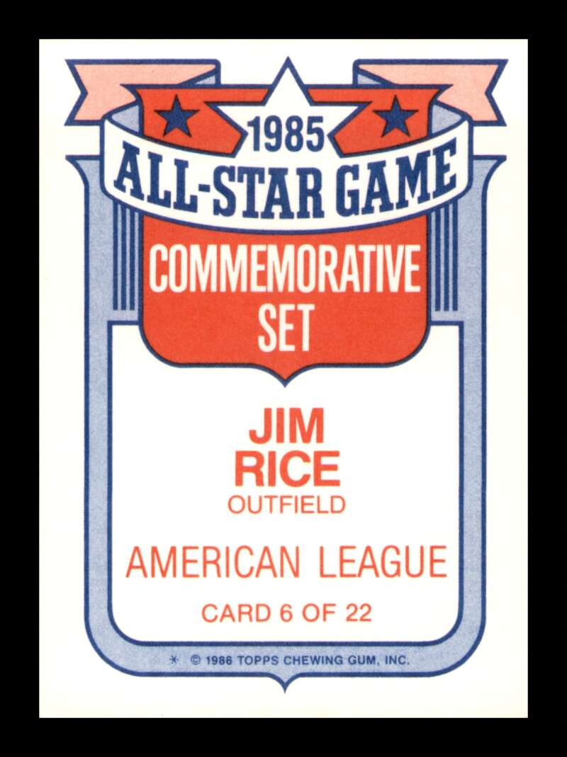 Load image into Gallery viewer, 1986 Topps All Stars Jim Rice #6 Boston Red Sox Image 2
