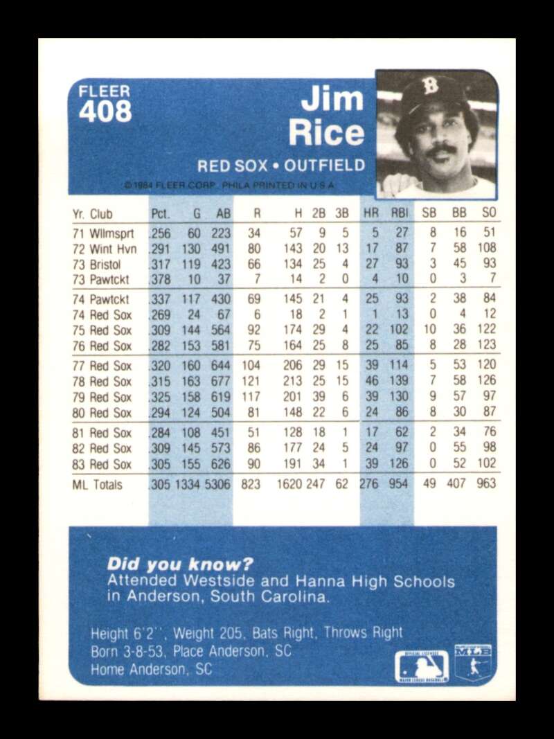 Load image into Gallery viewer, 1984 Fleer Jim Rice #408 Boston Red Sox Image 2
