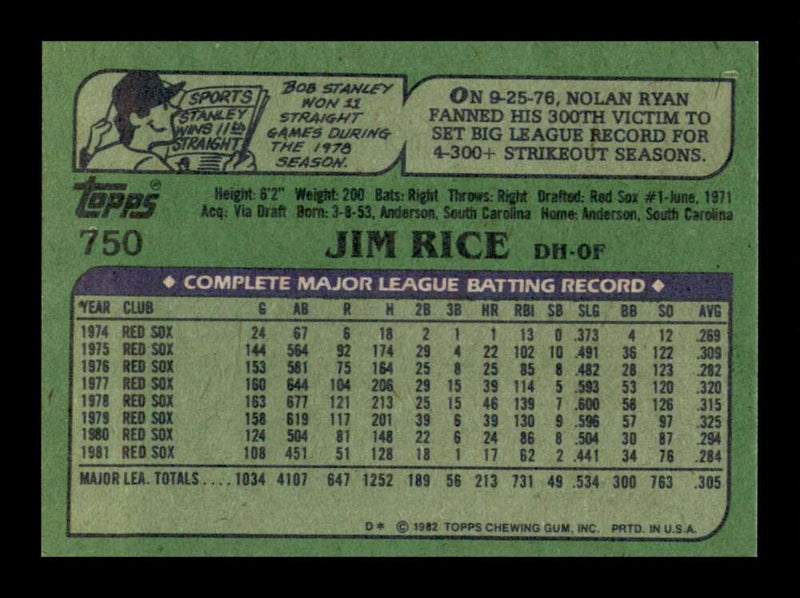 Load image into Gallery viewer, 1982 Topps Jim Rice #750 Boston Red Sox Image 2
