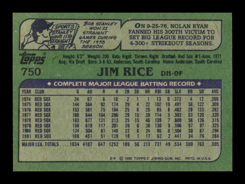 Load image into Gallery viewer, 1982 Topps Jim Rice #750 Boston Red Sox Image 2
