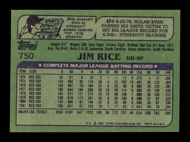 Load image into Gallery viewer, 1982 Topps Jim Rice #750 Boston Red Sox Image 2
