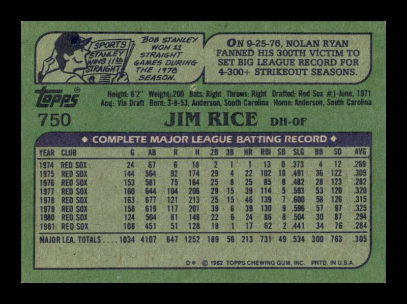 Load image into Gallery viewer, 1982 Fleer Jim Rice #305 Boston Red Sox Image 2
