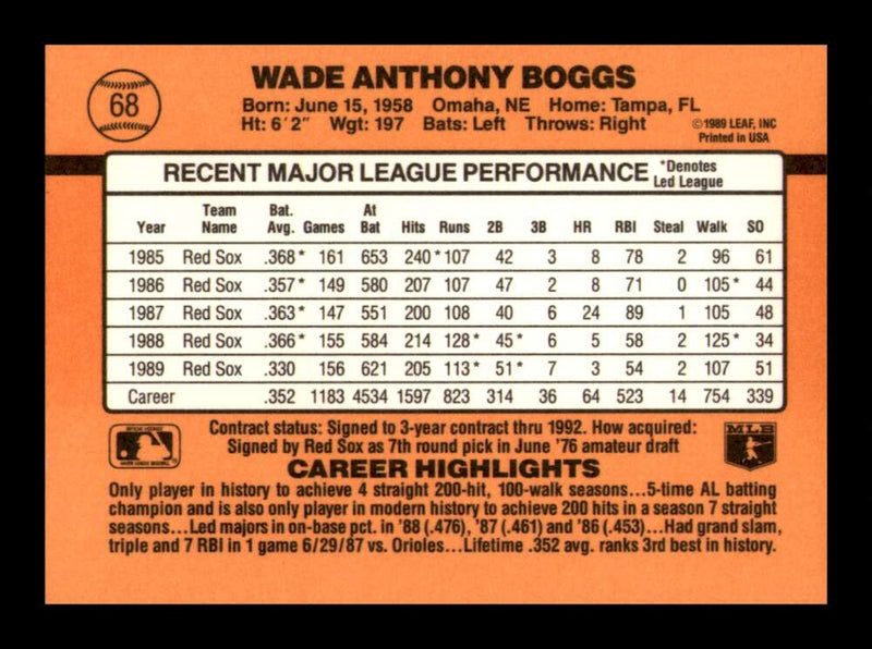 Load image into Gallery viewer, 1989 Donruss Wade Boggs #68 Boston Red Sox Image 2
