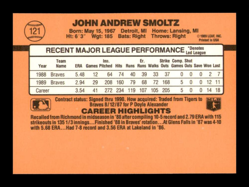 Load image into Gallery viewer, 1990 Donruss John Smoltz #121 Atlanta Braves Image 2
