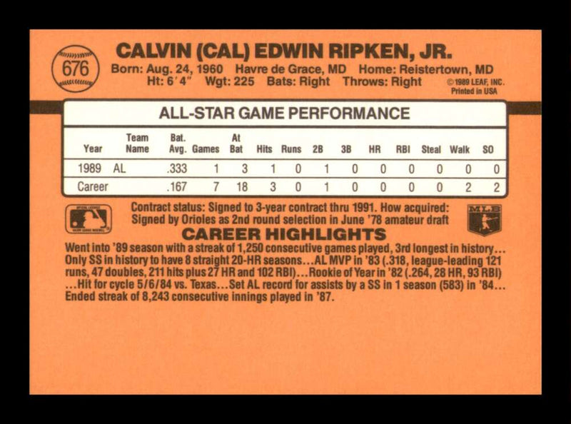 Load image into Gallery viewer, 1990 Donruss Cal Ripken #676 Baltimore Orioles Image 2
