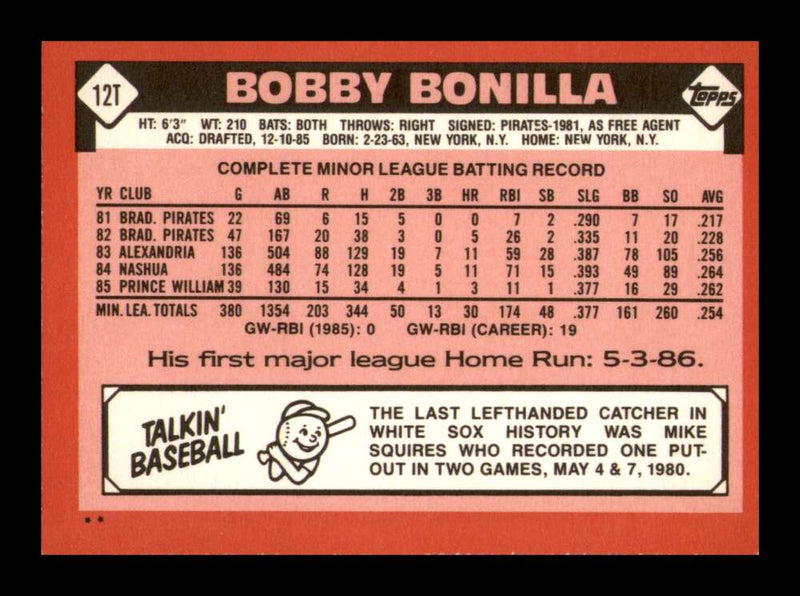 Load image into Gallery viewer, 1986 Topps Traded Bobby Bonilla #12T Rookie RC Chicago White Sox Image 2
