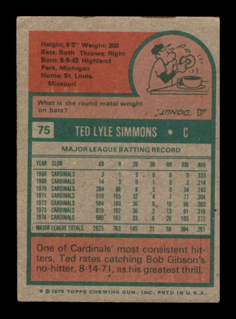 Load image into Gallery viewer, 1975 Topps Ted Simmons #75 Set Break St. Louis Cardinals Image 2
