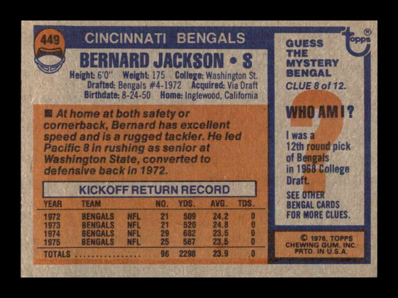 Load image into Gallery viewer, 1976 Topps Bernard Jackson #449 Rookie RC Set Break Cincinnati Bengals Image 2
