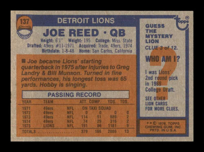 Load image into Gallery viewer, 1976 Topps Joe Reed #137 Set Break Detroit Lions Image 2
