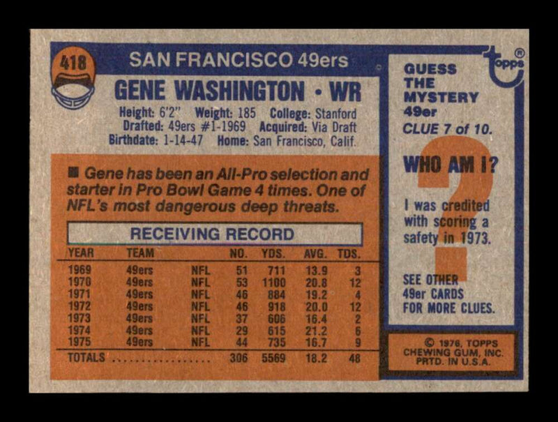 Load image into Gallery viewer, 1976 Topps Gene Washington #418 Set Break San Francisco 49ers Image 2
