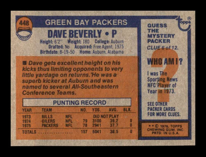 Load image into Gallery viewer, 1976 Topps Dave Beverly #448 Rookie RC Set Break Green Bay Packers Image 2
