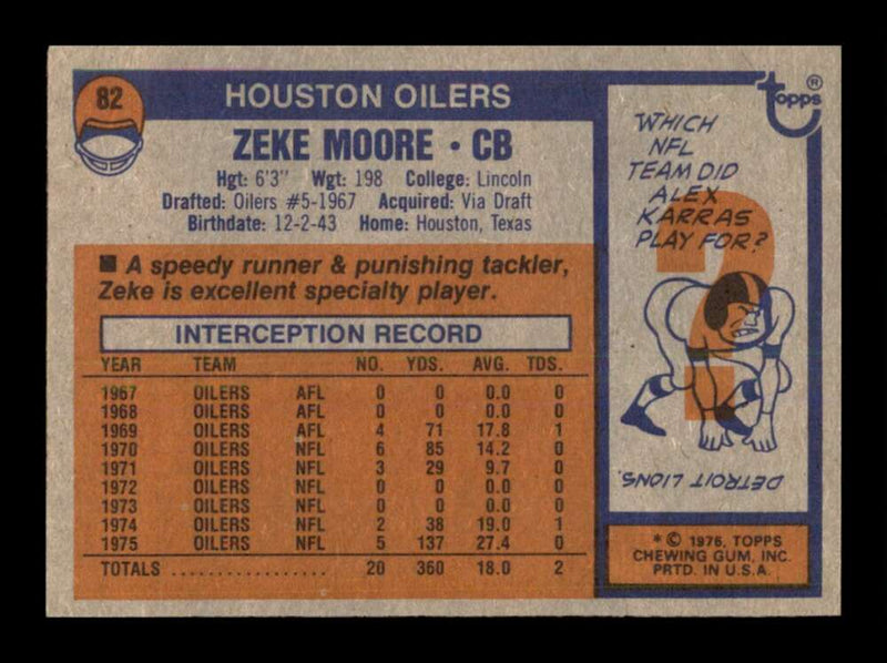 Load image into Gallery viewer, 1976 Topps Zeke Moore #82 Set Break Houston Oilers Image 2
