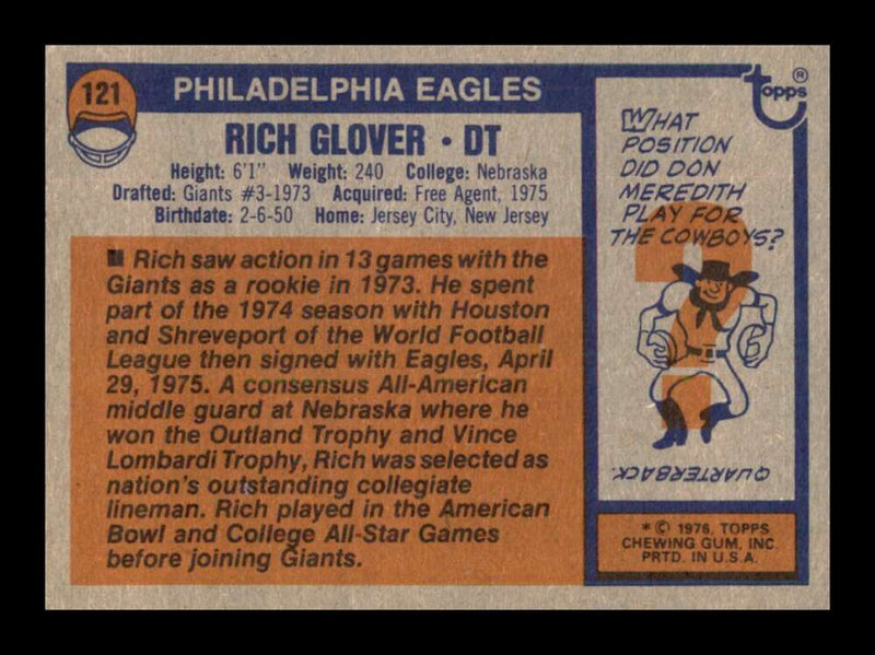 Load image into Gallery viewer, 1976 Topps Rich Glover #121 Rookie RC Set Break Philadelphia Eagles Image 2
