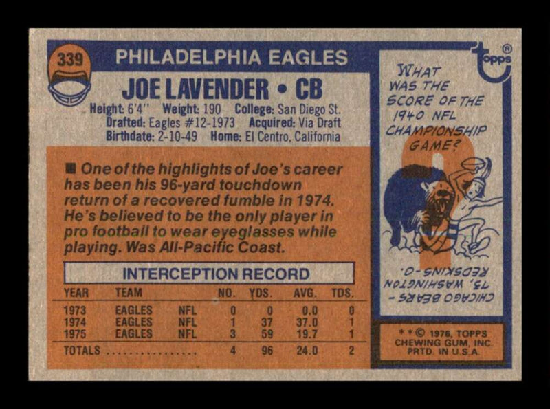 Load image into Gallery viewer, 1976 Topps Joe Lavender #339 Rookie RC Set Break Philadelphia Eagles Image 2
