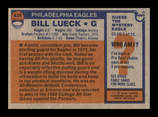 1976 Topps Bill Lueck