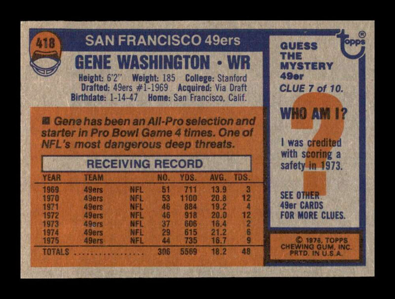 Load image into Gallery viewer, 1976 Topps Gene Washington #418 Set Break San Francisco 49ers Image 2
