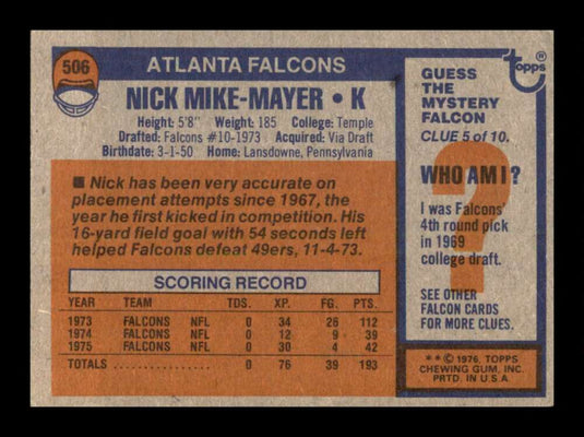 1976 Topps Nick Mike-Mayer