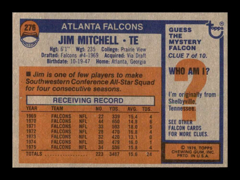 Load image into Gallery viewer, 1976 Topps Jim Mitchell #276 Set Break Atlanta Falcons Image 2
