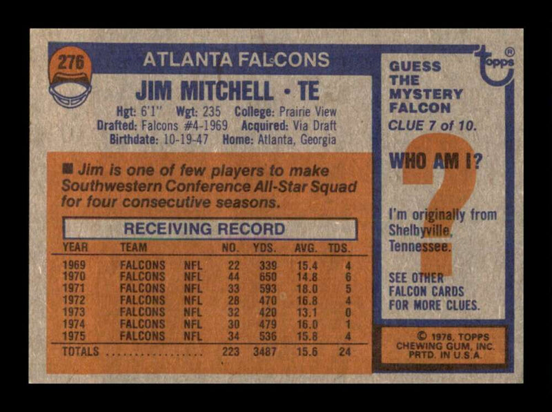 Load image into Gallery viewer, 1976 Topps Jim Mitchell #276 Set Break Atlanta Falcons Image 2
