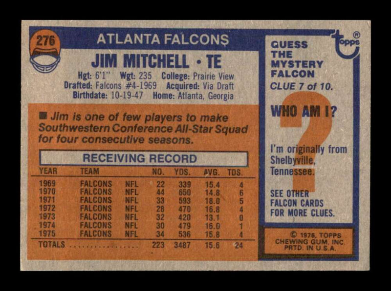 Load image into Gallery viewer, 1976 Topps Jim Mitchell #276 Set Break Atlanta Falcons Image 2
