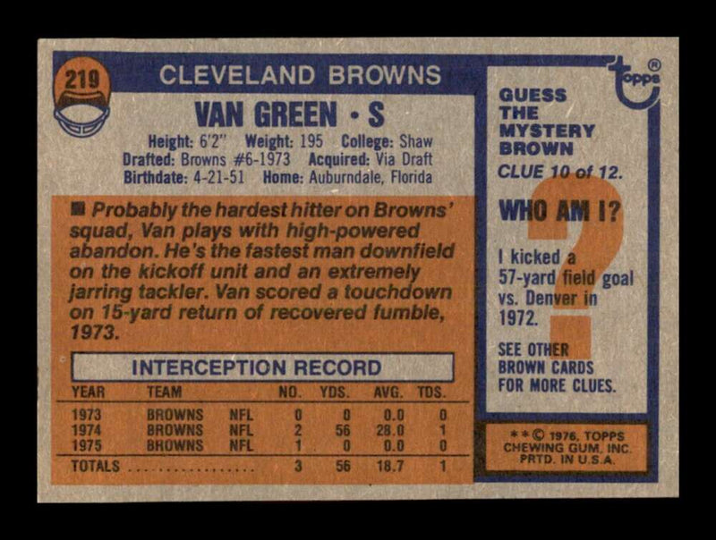 Load image into Gallery viewer, 1976 Topps Van Green #219 Set Break Cleveland Browns Image 2
