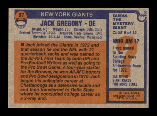 1976 Topps Jack Gregory 