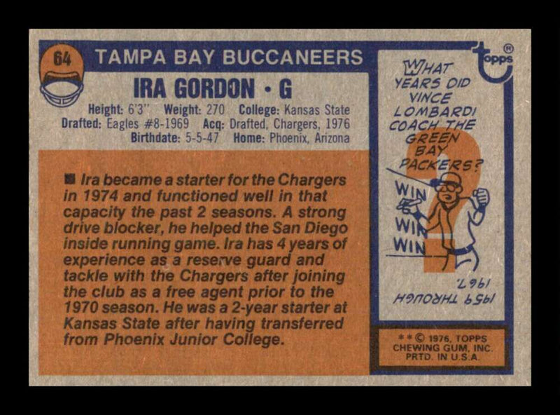 Load image into Gallery viewer, 1976 Topps Ira Gordon #64 Rookie RC Set Break Tampa Bay Buccaneers Image 2
