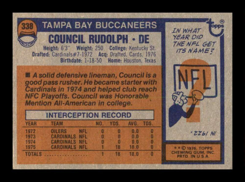 Load image into Gallery viewer, 1976 Topps Council Rudolph #338 Rookie RC Set Break Tampa Bay Buccaneers Image 2
