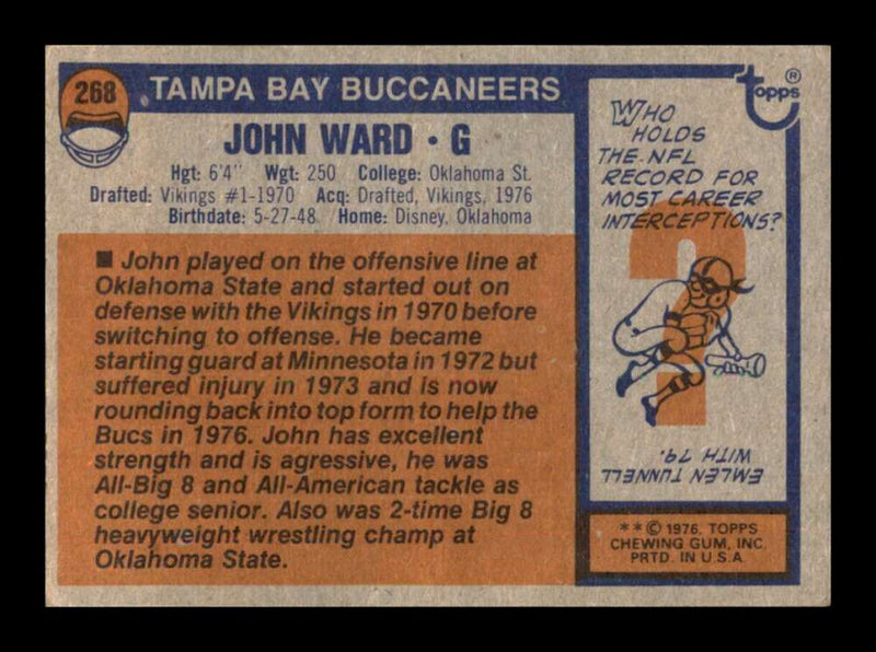 Load image into Gallery viewer, 1976 Topps John Ward #268 Rookie RC Set Break Tampa Bay Buccaneers Image 2
