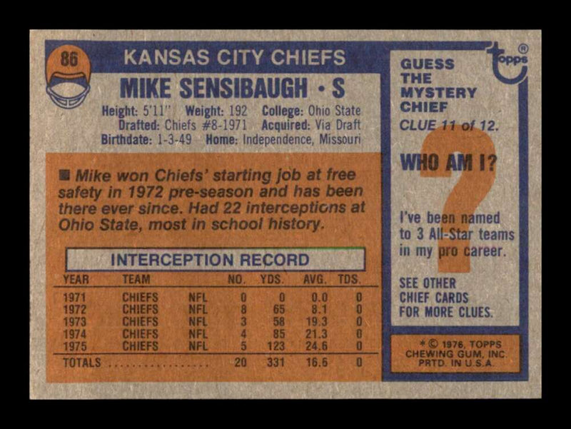 Load image into Gallery viewer, 1976 Topps Mike Sensibaugh #86 Set Break Kansas City Chiefs Image 2
