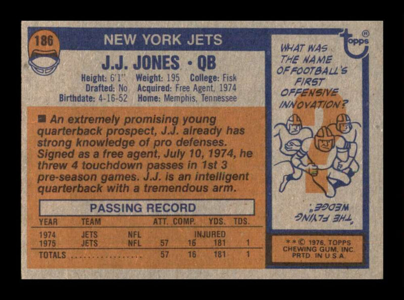 Load image into Gallery viewer, 1976 Topps J.J. Jones #186 Rookie RC Set Break New York Jets Image 2
