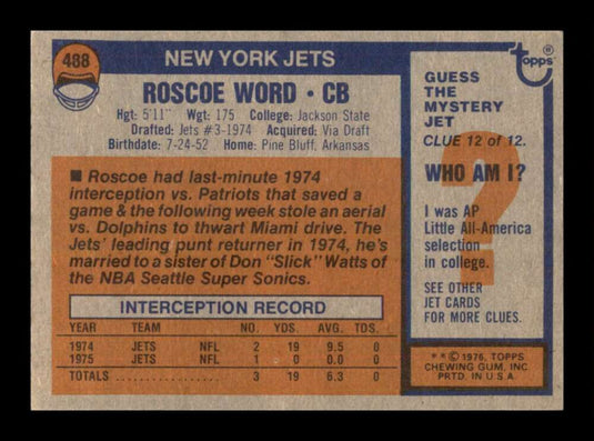 1976 Topps Roscoe Word