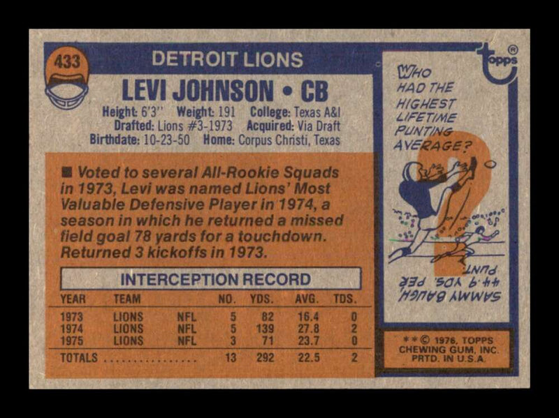 Load image into Gallery viewer, 1976 Topps Levi Johnson #433 Set Break Detroit Lions Image 2
