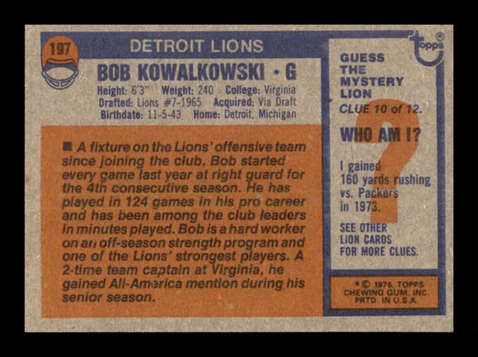 1976 Topps Bob Kowalkowski