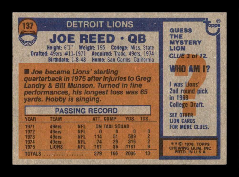 Load image into Gallery viewer, 1976 Topps Joe Reed #137 Set Break Detroit Lions Image 2
