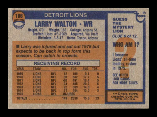 1976 Topps Larry Walton 