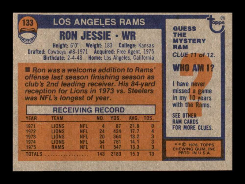 Load image into Gallery viewer, 1976 Topps Ron Jessie #133 Set Break Los Angeles Rams Image 2
