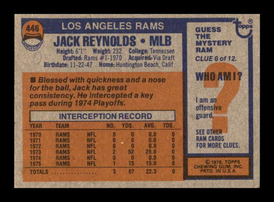 1976 Topps Jack Reynolds 