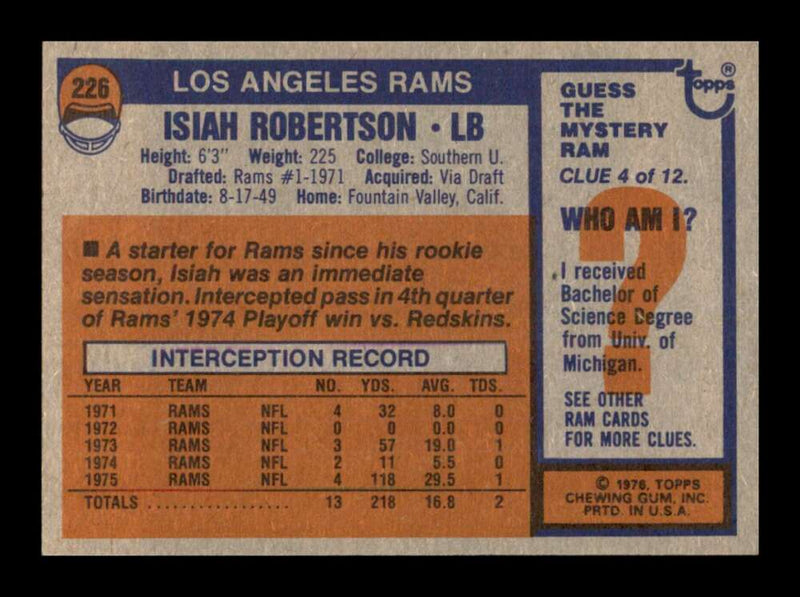 Load image into Gallery viewer, 1976 Topps Isiah Robertson #226 Set Break Los Angeles Rams Image 2
