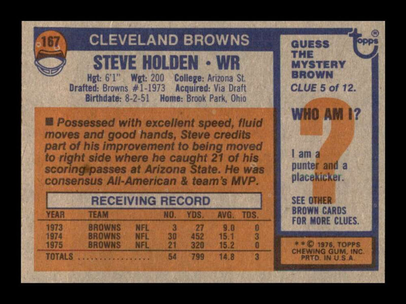 Load image into Gallery viewer, 1976 Steve Holden #167 Set Break Cleveland Browns Image 2
