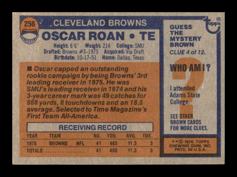 Load image into Gallery viewer, 1976 Topps Oscar Roan #256 Rookie RC Set Break Cleveland Browns Image 2
