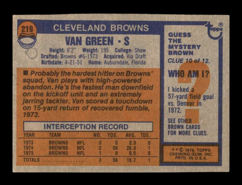 Load image into Gallery viewer, 1976 Topps Van Green #219 Set Break Cleveland Browns Image 2
