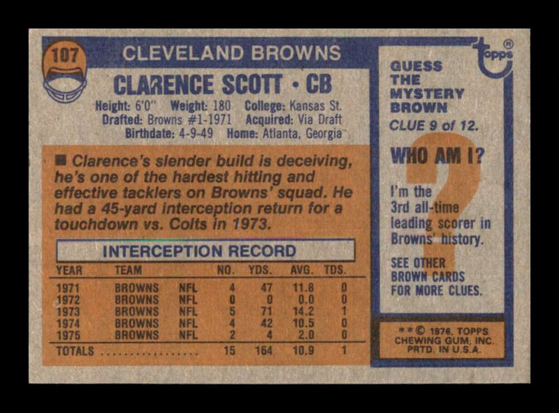 Load image into Gallery viewer, 1976 Topps Clarence Scott #107 Set Break Cleveland Browns Image 2
